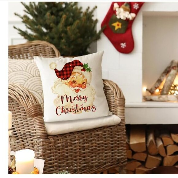 Merry Christmas 18x18 Vintage Christmas Santa Pillow Covers - NIP - Picture 5 of 8